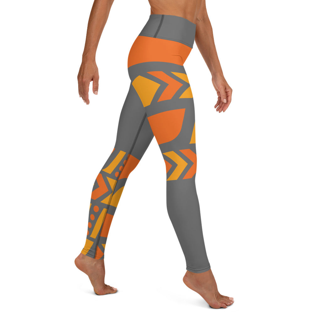 Raised Waist Leggings (ST-Grey/Orange)